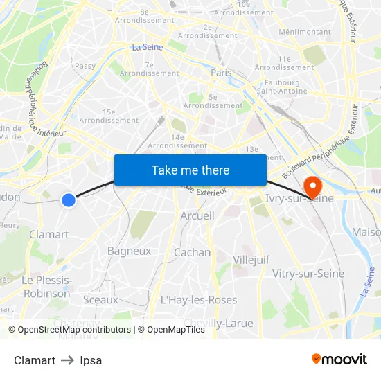 Clamart to Ipsa map
