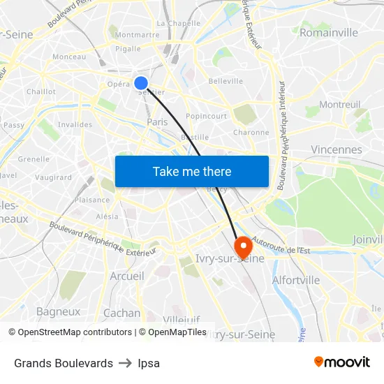 Grands Boulevards to Ipsa map