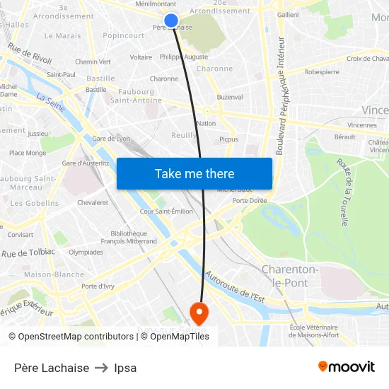 Père Lachaise to Ipsa map