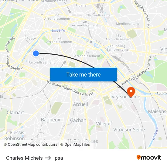 Charles Michels to Ipsa map