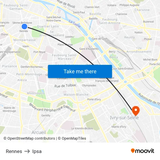 Rennes to Ipsa map