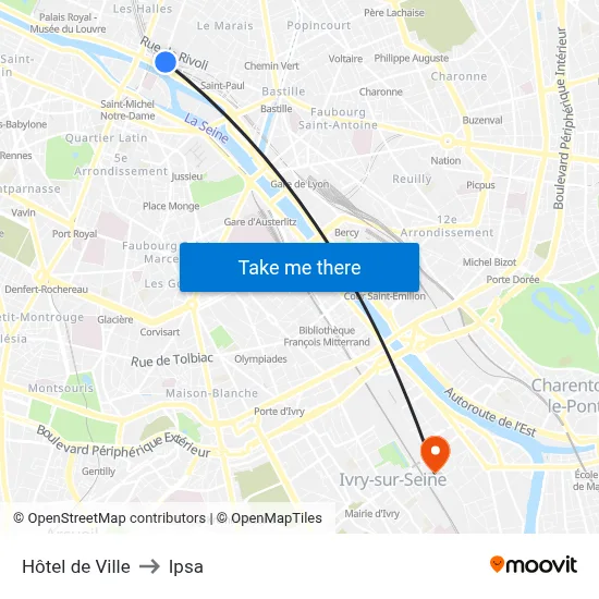 Hôtel de Ville to Ipsa map