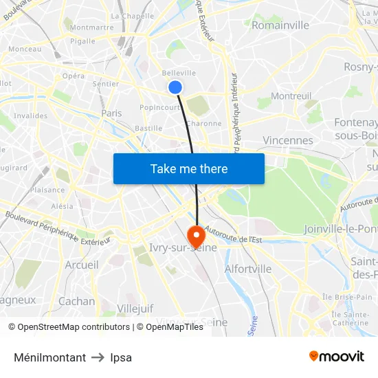 Ménilmontant to Ipsa map
