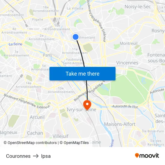 Couronnes to Ipsa map