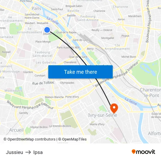 Jussieu to Ipsa map