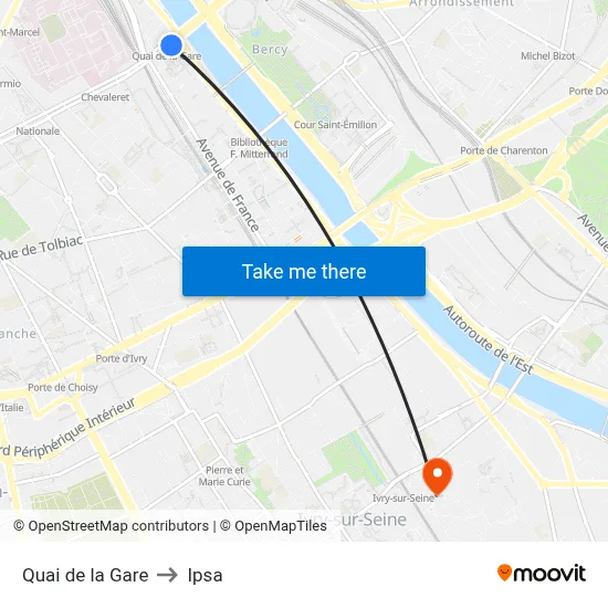 Quai de la Gare to Ipsa map