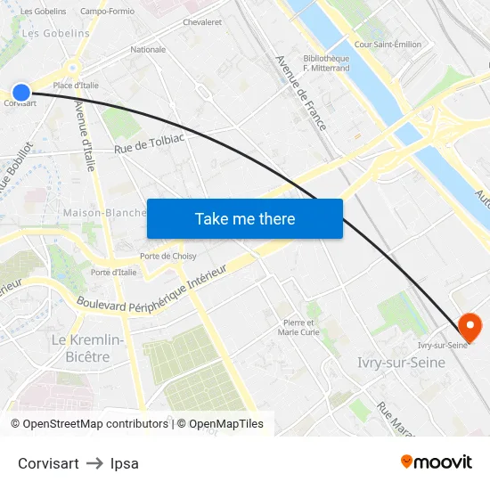 Corvisart to Ipsa map