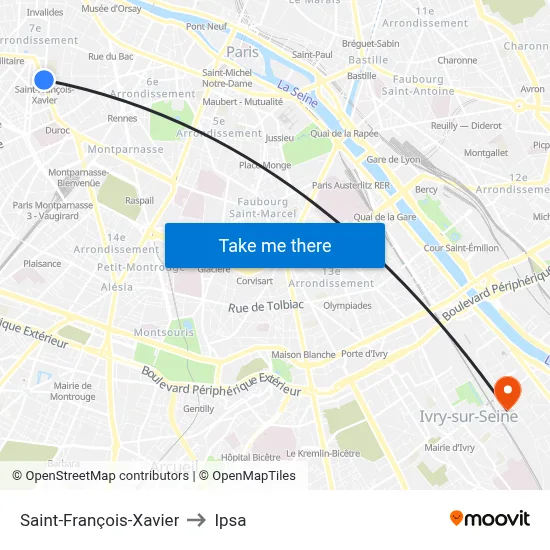Saint-François-Xavier to Ipsa map