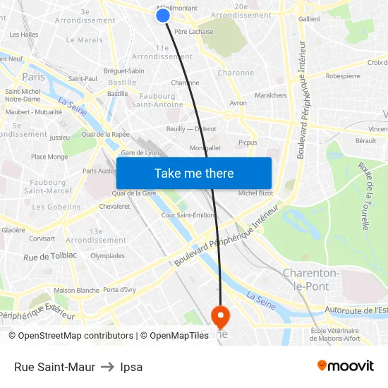 Rue Saint-Maur to Ipsa map