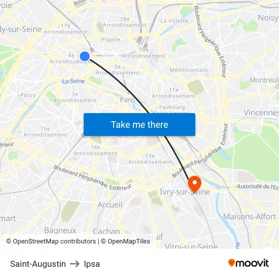 Saint-Augustin to Ipsa map