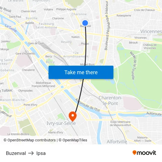 Buzenval to Ipsa map