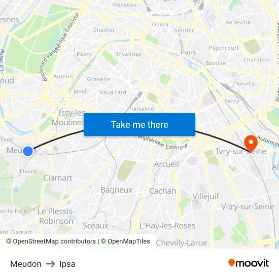 Meudon to Ipsa map