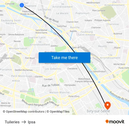 Tuileries to Ipsa map