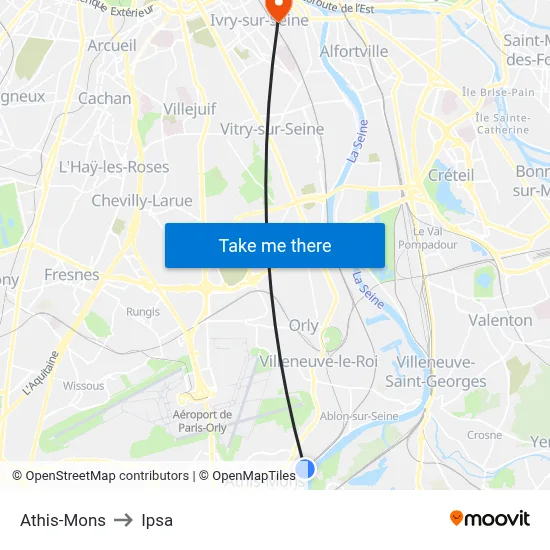 Athis-Mons to Ipsa map