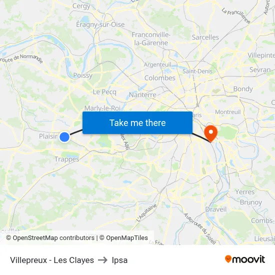 Villepreux - Les Clayes to Ipsa map