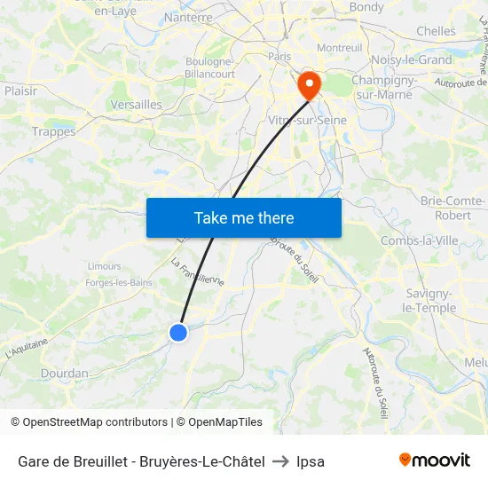 Gare de Breuillet - Bruyères-Le-Châtel to Ipsa map