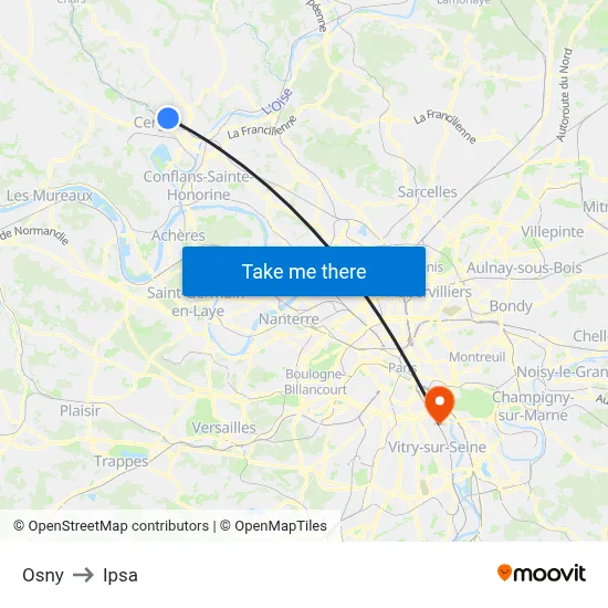 Osny to Ipsa map