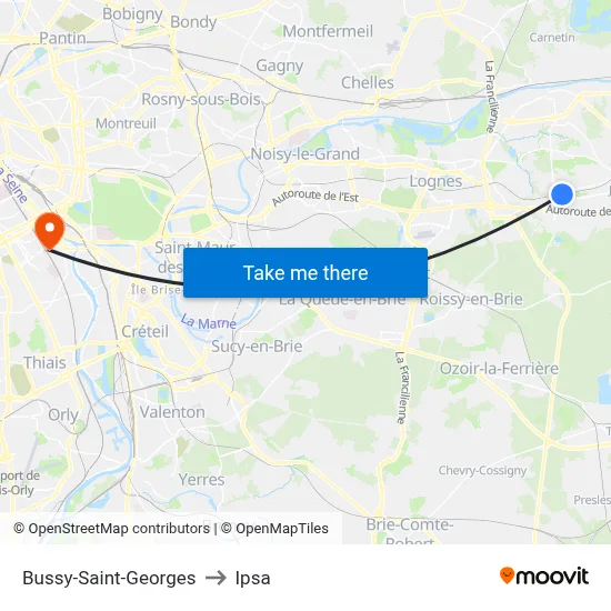 Bussy-Saint-Georges to Ipsa map