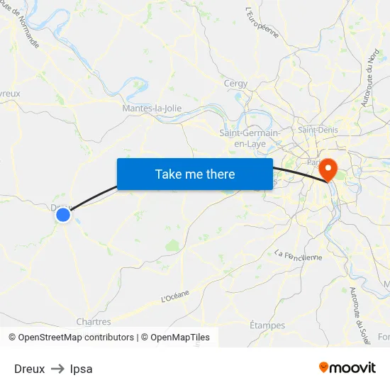 Dreux to Ipsa map