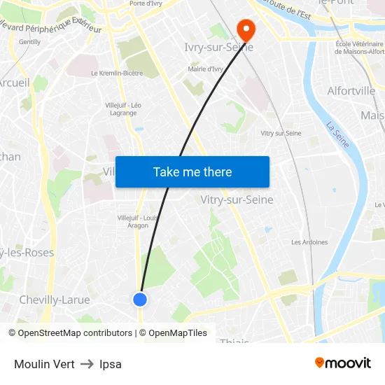 Moulin Vert to Ipsa map
