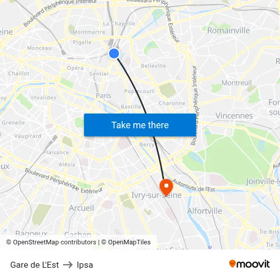 Gare de L'Est to Ipsa map