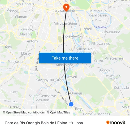 Gare de Ris-Orangis Bois de L'Epine to Ipsa map
