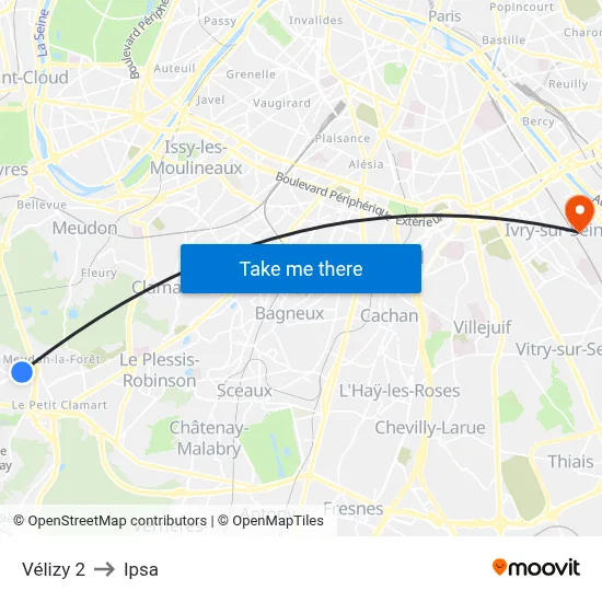 Vélizy 2 to Ipsa map