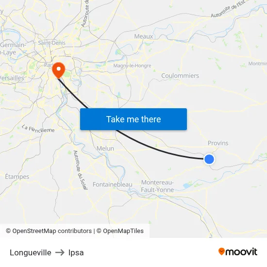 Longueville to Ipsa map
