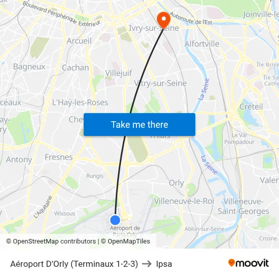 Aéroport D’Orly (Terminaux 1-2-3) to Ipsa map