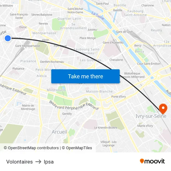 Volontaires to Ipsa map