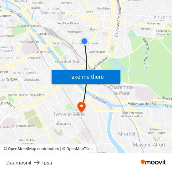 Daumesnil to Ipsa map
