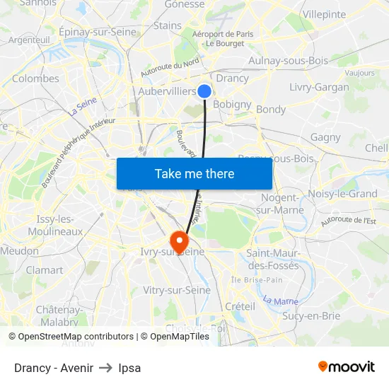 Drancy - Avenir to Ipsa map