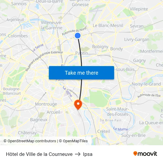 Hôtel de Ville de la Courneuve to Ipsa map