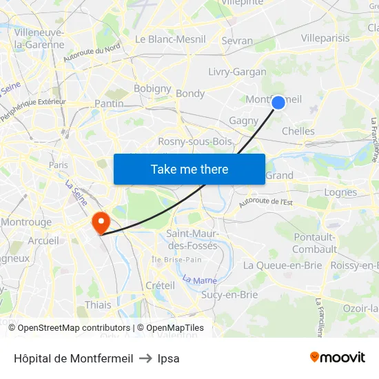 Hôpital de Montfermeil to Ipsa map