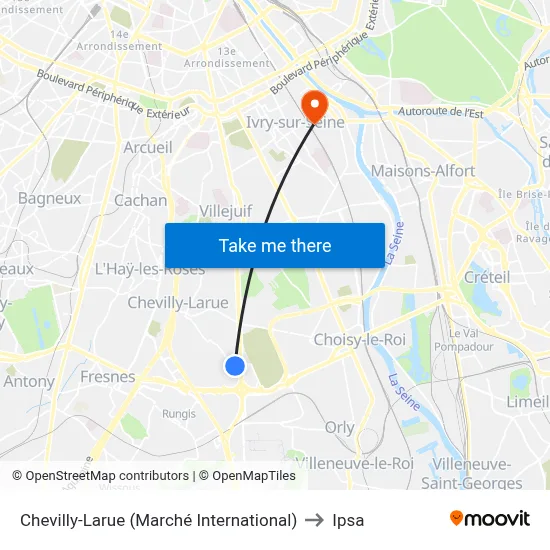 Chevilly-Larue (Marché International) to Ipsa map