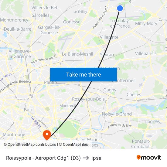 Roissypole - Aéroport Cdg1 (D3) to Ipsa map