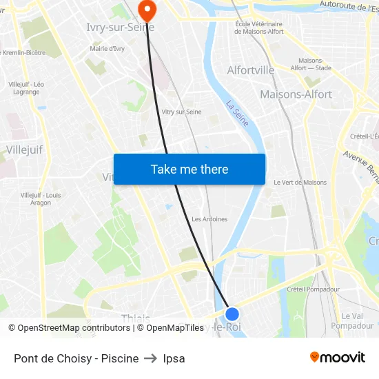 Pont de Choisy - Piscine to Ipsa map