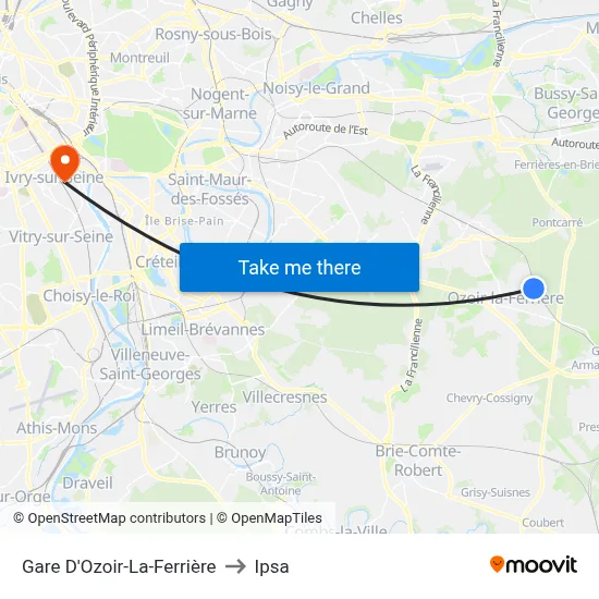 Gare D'Ozoir-La-Ferrière to Ipsa map