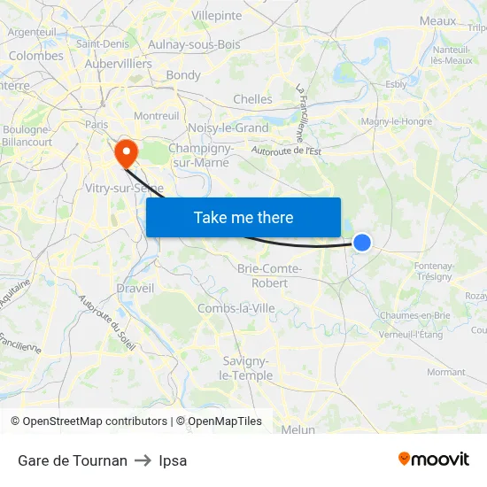Gare de Tournan to Ipsa map
