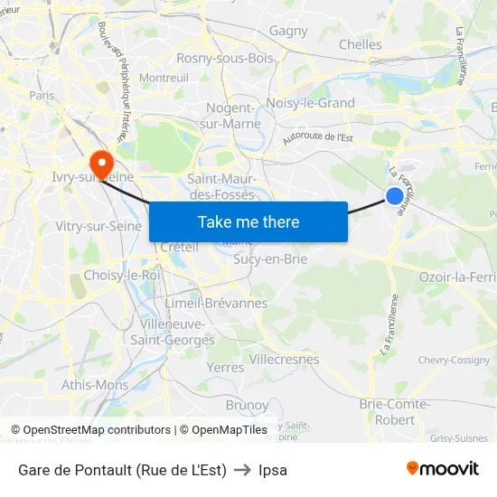 Gare de Pontault (Rue de L'Est) to Ipsa map
