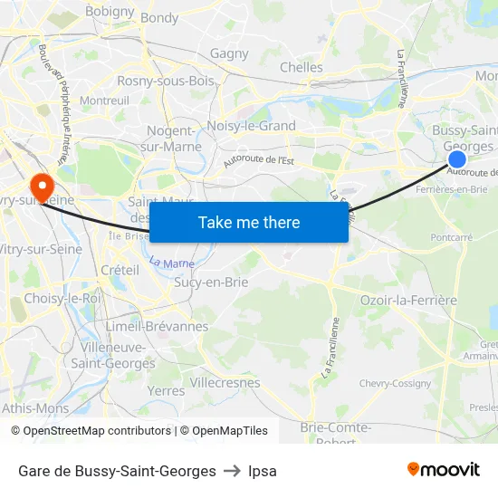 Gare de Bussy-Saint-Georges to Ipsa map