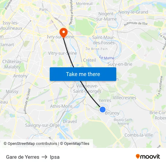 Gare de Yerres to Ipsa map