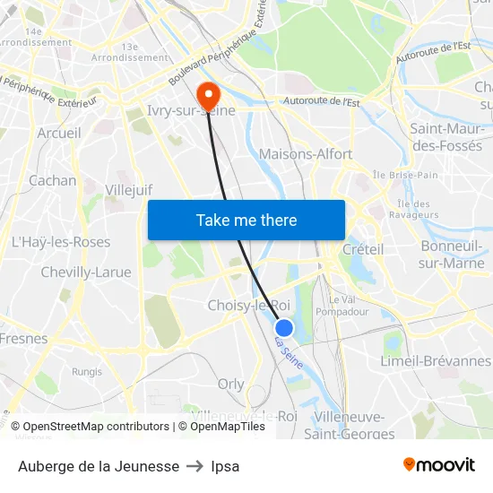 Auberge de la Jeunesse to Ipsa map