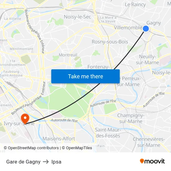 Gare de Gagny to Ipsa map
