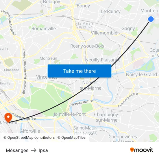 Mésanges to Ipsa map