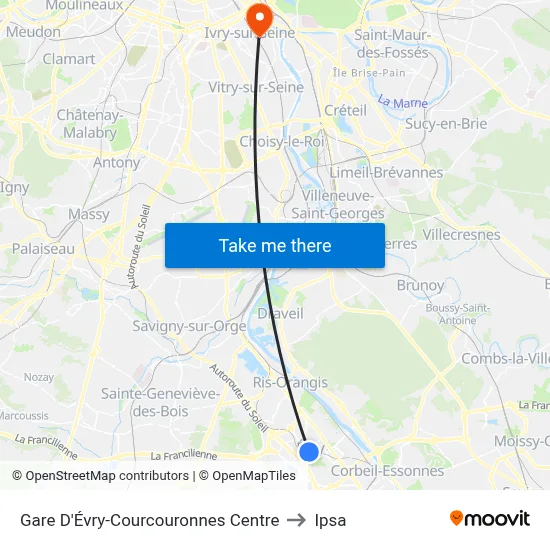 Gare D'Évry-Courcouronnes Centre to Ipsa map