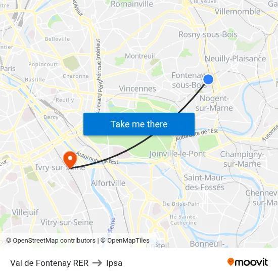 Val de Fontenay RER to Ipsa map