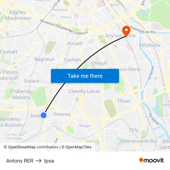 Antony RER to Ipsa map