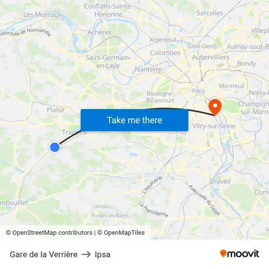 Gare de la Verrière to Ipsa map