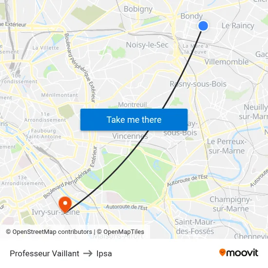 Professeur Vaillant to Ipsa map